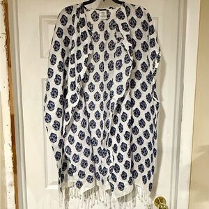 J. Crew White and Blue Seaside Kimono